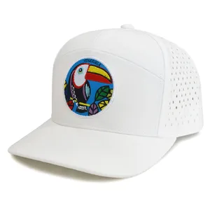 High-End Golf Hat China Manufacturer 7 Panel Leather Patch Baseball Camper Caps thumbnail-3
