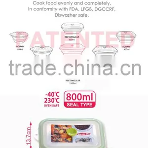 800ml 100%Silicone Food Container, Vacuum Box, Foldable, Non-stick, BPA FREE, Double Colors, FDA, LFGB, DGCCRF Most Popular thumbnail-5