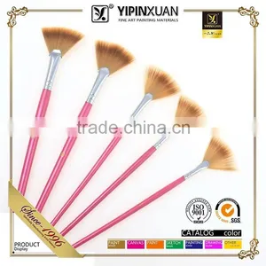 Wholesale 5pcs Set Fan Shape Red Wooden Handle Artsit Paint Brush In Stock thumbnail-1
