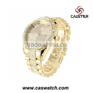Hotsale Gold-plated Wristwatch, Trendy Geneva Alloy Metal Hip Hop Bling Bling Watch, Big Face Watch thumbnail-1
