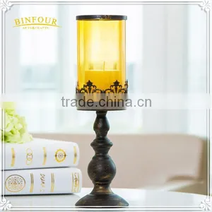 Morocco Bronze Candlestick Vintage Wrought Iron Glass Home Deco thumbnail-4