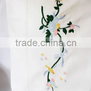 Colorful Flowers and Bird Embroidered Hemstitched Pillowcases, Pure Cotton Pillowcase thumbnail-1