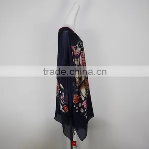 2015 New Arrival European Style Women Dress Summer New Design Printing Floral Chiffon Dress thumbnail-2