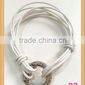 Multi Strands White Real Cow Leather Bracelets With Various Colors of Uneven Copper Closure for Women thumbnail-2