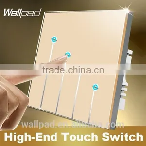 Wholesale Wallpad C1 Gold LED Backlight UK Crystal Glass 110~250V 4 Gang 2 Way 3 Way Touch Screen Light Control Wall Switch Quality Choice thumbnail-1