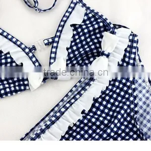 Girl Children Kid Bowknot Bikini Bowknot Check Strip Swimsuit Swimwear Beachwear thumbnail-3