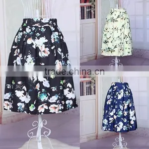 Elegant Ladies Summer Retro Floral Print High Waist Casual A-line Swing Skirt thumbnail-5