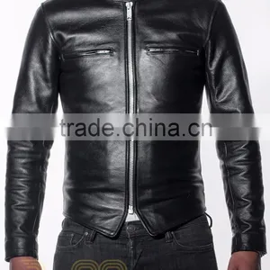 OXFORD HIGHWAY LEATHER MOTORCYCLE JACKET,Mens Sleeve Striped Semi Moto Leather Jacket,Strips Red Motorcycle Leather Jacket thumbnail-1