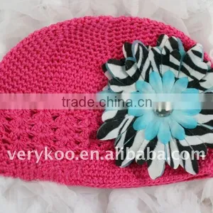 Newsgirl Crochet Kufi Hats With a Zebra Daisy Flower thumbnail-1