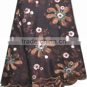African Organza Lace With Sequins Embroidery CL8120-1coffee thumbnail-1