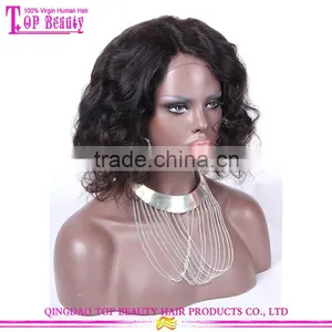 14 Inches Wholesale Cheap Brazilian Virgin Human Hair Full Lace Wig Sew In Side Part Bob Wigs thumbnail-1