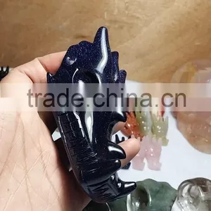 Hotsale Natural Blue Sandstone Crystal Dragon Skull for Gift thumbnail-1