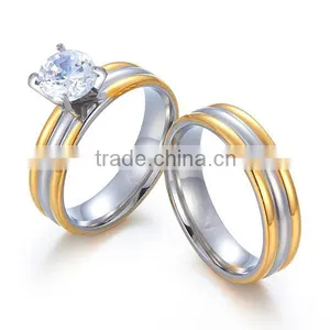 2016 Fashion Two Tone Fashion cz Surgical Stainless Steel Rings for Lovers thumbnail-2
