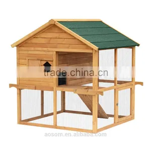 Pawhut Chicken Rabbit Cage Coop Ramp Nesting Box Wood Solid Overhead thumbnail-2