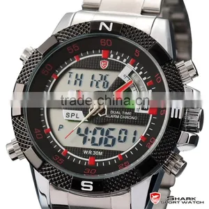 Shark Mens Digital LCD Dual Time Quartz Stainless Steel Sport Watch thumbnail-3