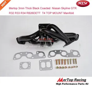 Mertop 3mm Thick Black Coated Niss** Skyline GTR R32 R33 R34 RB26DET RB26 T4 TWIN TOP MOUNT Turbo Exhaust Manifold thumbnail-1