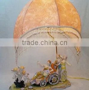 Lady Playing With Doves Ceramic Base Table Lamp, Gold Color Table Lamp thumbnail-6