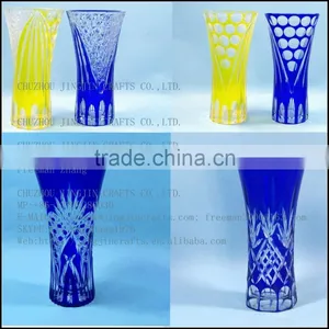 Hand Etched Overlay Flower Shop Best Selling China Glass Vase thumbnail-3
