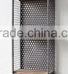 Decorative Metal Storage Holder With Wooden Board for Wall Decoration thumbnail-3