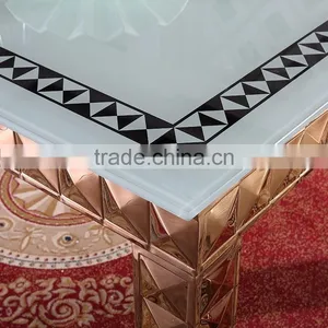 Stainless Steel Frame Adjustable Event Glass Dining Table thumbnail-5