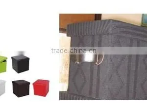Woven Wool+E1 MDF Storage Ottoman With Faux Leather Handle thumbnail-1