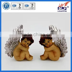 European Style Resin Sitting Winged Rose Cherub Statue With Open Eyes thumbnail-1
