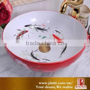 Hot Sale Red Bathroom Wash Sink With Vivid Goldfish Lining thumbnail-1