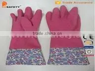 Pink Household Latex Gloves With Flower Design Pvc Cuff thumbnail-2