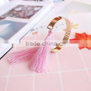 Gold Cuff Bangle With Pink Tassel Simple Tassel Cuff Bangle for Woman thumbnail-5