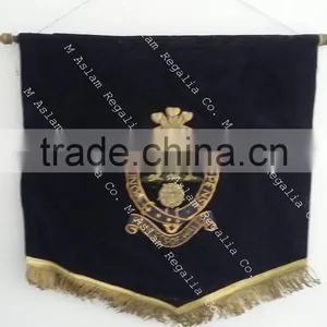 Hand Embroidered Bullion Wire Velvet Banner With Fringe & Sword Knot thumbnail-1