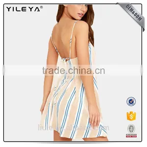 New Fashion Striped Simple Skater Dress Summer Beach Cut Out Fluent Stripe Casual Skater Dress thumbnail-2