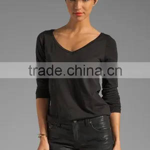 100% Cotton v Neck Black Tunic for Ladies thumbnail-1