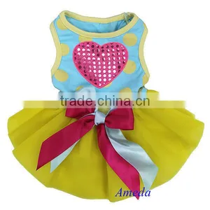 Valentine's Day Yellow Tutu Blue Polka Dots Pink Heart Party Dress Pet Dog Clothes XS-L thumbnail-1