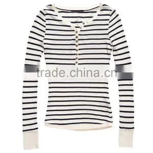 2016 China Manufacturer Shandao Latest Casual Style Autumn Long Sleeve Bodycon Striped Knit Cotton Women Fashion Tops thumbnail-6