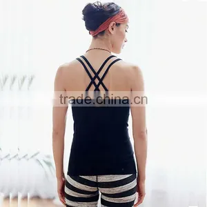 Women Fitness Sportswear Yoga Tops Strap Cross Balck Vest Tight Gym Workout Tops thumbnail-3