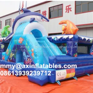 New Design Dolphin Bouncy Castle,sea World Theme Inflatable Bouncing Playground With Slide thumbnail-1