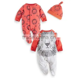 2016 Spring Bodysuit 3pcs Cartoon Animal Long Sleeve Baby Romper With Hat thumbnail-3