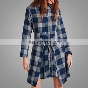 Fashion Navy Plaid Dress For Girls Long Sleeves Blouse Dress Different Colors Available thumbnail-2