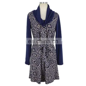 Maple Leaf Print Cowl Neck Autumn Dress Guangzhou Clothing thumbnail-4