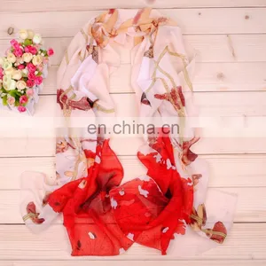 Custom Design Flower Printed Chiffon Promotional Scarf thumbnail-3