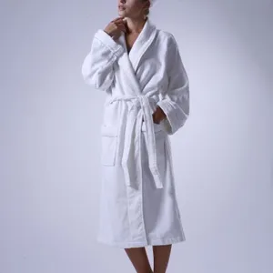 Eliya Luxury 400Gsm Oem 5 Star Hotel Egyptian Cotton Embroidery Shawl Velour White Hotel Bathrobe thumbnail-1
