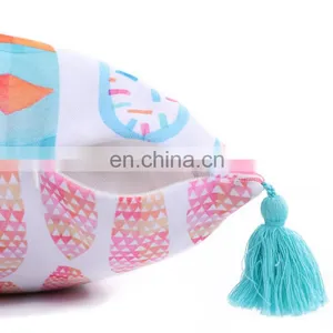 Colourful Lively Spun Polyester Green Plants Pattern Printed Sofa Cushion Covers With Tassels thumbnail-3