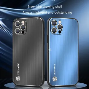 Solid Color Simple Luxury Metal Brushed 360 Degree Full Phone Case For IPhone 11 12 13 14 Pro Max thumbnail-1