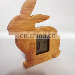 Wholesale Animal Design Rabbit Shape Natural Wooden LED Electronic Digital Alarm Clock thumbnail-4