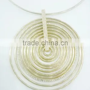 FASHION CHUNKY METAL BIG RINGS PENDANT NECKLACE WITH CRYSTAL STONES thumbnail-2