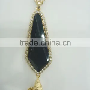 FASHION BIG STONE PENDANT NECKLACE EARRING SET WITH CHAIN TASSEL thumbnail-2