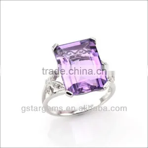 925 Sterling Silver Natural Gemstone Amethyst Rhodium Plated Jewelry CZ Ring thumbnail-1