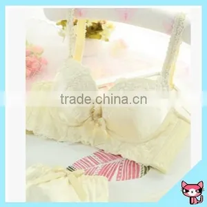 Beige Spandex Push up Padding Bra Set thumbnail-1