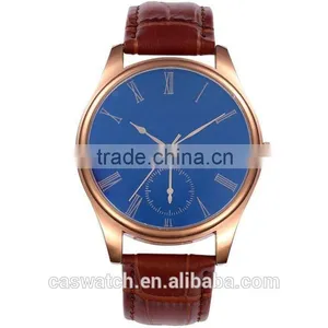 Luxury Blue Face Concise Style Leather Watch, Classic Rose Gold Plated Men's Watch, Japan Movement Quartz Watch thumbnail-1