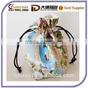 New Design Printed Small Cotton Fabric Drawstring Bag Jewelry Pouch thumbnail-1